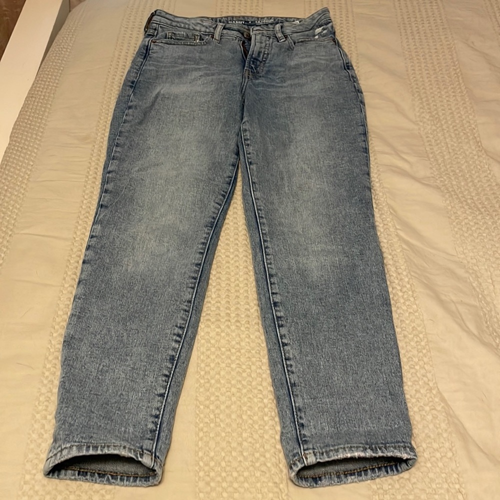straight leg light medium wash jeans